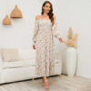 Long-sleeved Chiffon Dress With A Small Floral Print