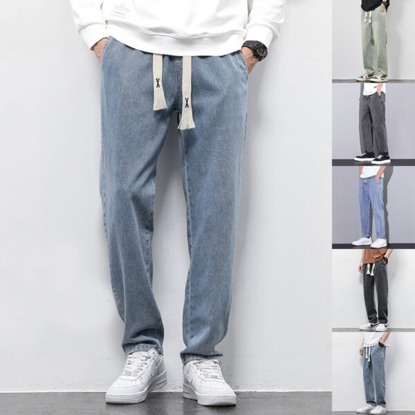 e5acedb8-ed9c-4ffa-9eea-6e1b623f326a.jpg Summer Loose Wide Leg Jeans Pants Men Fashion Drawstring Elasticated Straight Trousers