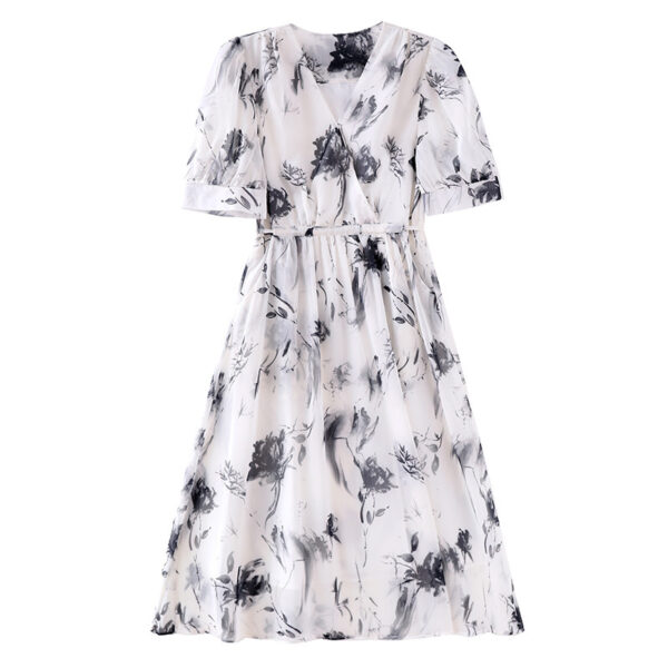Womens Lace-Up Printed A-Line Silk Dress
