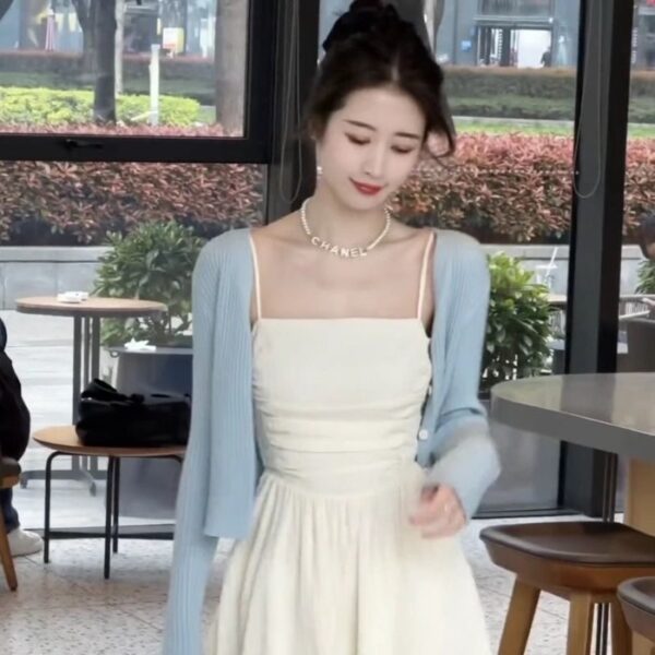 French-style Figure-flattering White Slip Dress