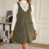 New Trendy Fashion Commuter Casual Slim V-Neck Pocket Solid Color Corduroy Suspender Dress Women's Clothing