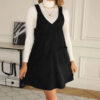 New Trendy Fashion Commuter Casual Slim V-Neck Pocket Solid Color Corduroy Suspender Dress Women's Clothing