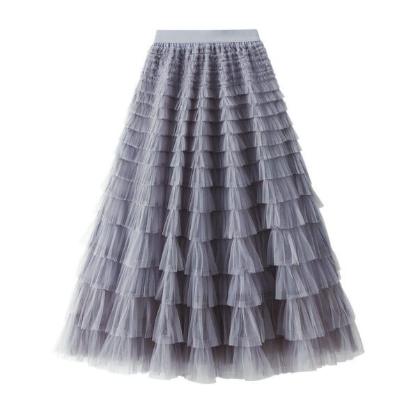 010c3ccb-6854-4d12-a20f-8c891c96f9af.jpg A-Line Mesh Ruffle Skirt Women's Temperament Sweet Long Skirt Slim Cupcake Dress Womens Clothing