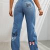 020e57c4-8617-4167-80ad-d72e183ee25b.jpg High Waisted Straight Leg Jeans For Women Trendy Butterfly Print Ripped Distressed Denim Pants