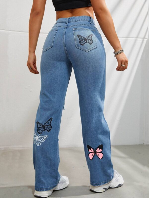 020e57c4-8617-4167-80ad-d72e183ee25b.jpg High Waisted Straight Leg Jeans For Women Trendy Butterfly Print Ripped Distressed Denim Pants