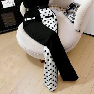 European And American-style French Chic Color-block Polka-dot Patchwork Trousers