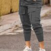 Women's High Waist Cargo Pants Drawstring Multi Pockets Stretchy Casual Pants Fashion Versatile Solid Color Long Trousers