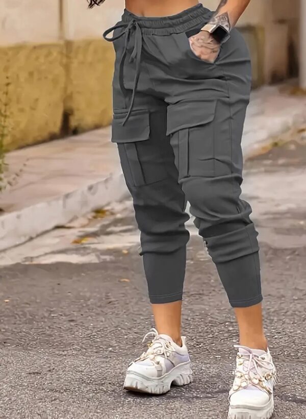 Women's High Waist Cargo Pants Drawstring Multi Pockets Stretchy Casual Pants Fashion Versatile Solid Color Long Trousers