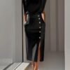 2026 European And American Women's Round Neck Sleeveless Button Slit Solid Color Fashionable Versatile Dress