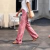 High‑Rise Pink Leopard Printed Wide Leg Denim Jeans For Women, Y2K Streetwear Baggy Trousers   Only Official Shipping Labels Are Supported