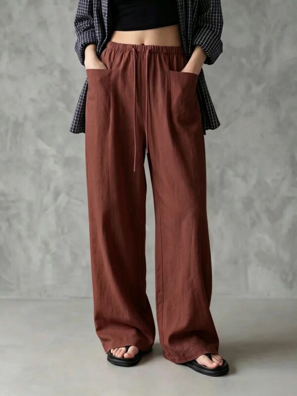 European And American Cross-Border Amazon Independent Site New Women's Solid Color Wide-Leg High-Waisted Loose Drawstring Casual Pants