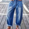 New Women's Mid-rise Rolled Hem Multi-pocket Cropped Jeans, Street Style, Casual & Versatile, Perfect For Daily Wear