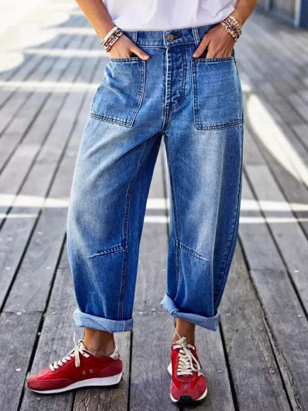 New Women's Mid-rise Rolled Hem Multi-pocket Cropped Jeans, Street Style, Casual & Versatile, Perfect For Daily Wear