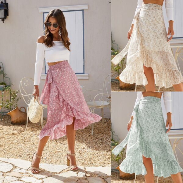 07739140-afa7-4387-a328-c834d7f8eb2b.jpg Woman Skirts High Waist Fashion Long Black Knotted Tied Wrap Floral Ruffle Chiffon A-Line Split Skirt Spring Summer Clothes