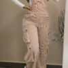 Women Casual Multi Pocket Corduroy Overalls Jumpsuits Straight Leg Cargo Pants