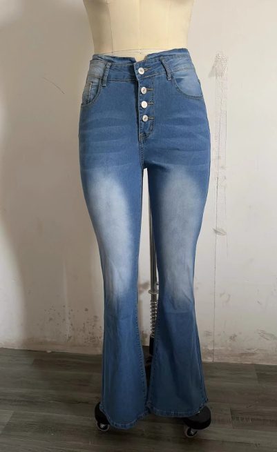 0d604920-1352-4b69-a8cf-be3e94cb04f9.jpg High Waist Bell Bottom Jeans Trendy Wear Washed Out Street Style Women's Denim Pants