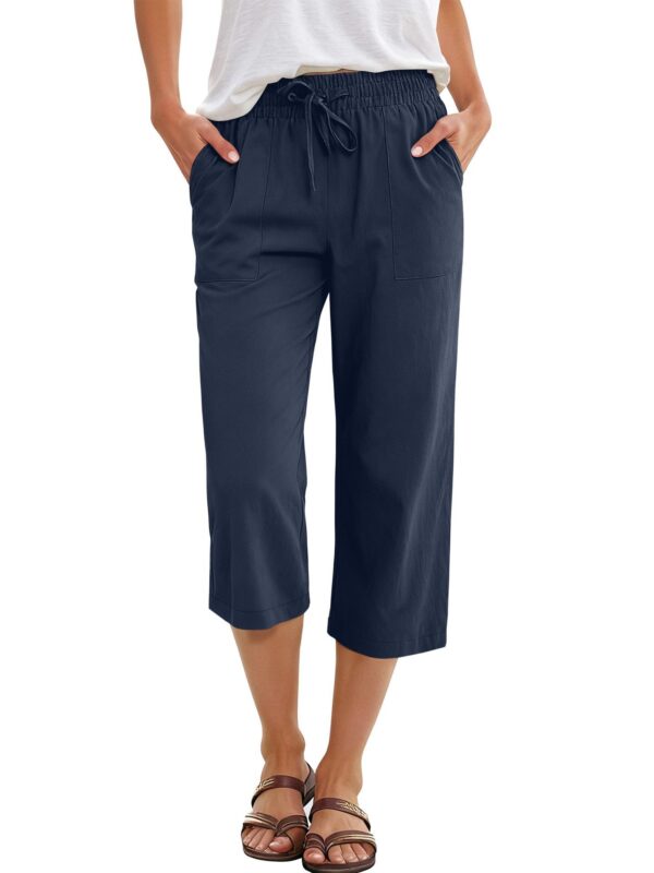 Wish Spring And Autumn European And American Women's Fashion Solid Color Cotton Linen Loose Drawstring Wide-Leg Casual Pants For Women