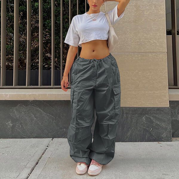 0f13b422-6fae-4fd1-8262-0df7eb0723b9.jpg Casual Cargo Pants For Women Solid Color Drawstring Pocket Design Fashion Street Trousers Girls
