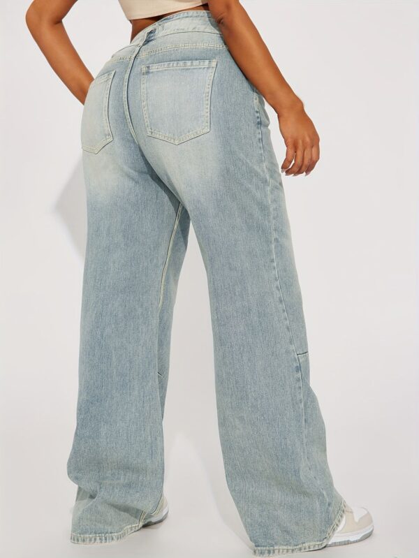 2026 New Cross-Border Foreign Trade Amazon European And American Women's Jeans With Double-Layer Waist Buttoning, Vintage Wide-Leg Jeans