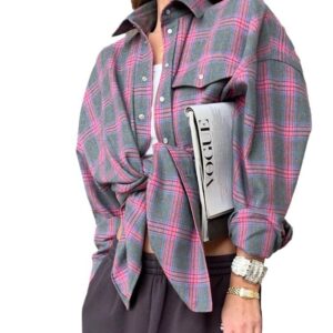 108f550e-e3e5-48ef-9d30-f499e2da6236.jpg Amazon Ozon Cross-Border Women's Shirt Retro Style Loose 2025 Spring Autumn Winter Plaid Long-Sleeve Pocket Shirt Versatile