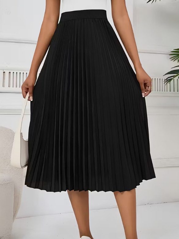 10e60906-3725-41cd-920f-5ad511aab475.jpg Womens Solid-color High-waisted Midi Pleated Skirt