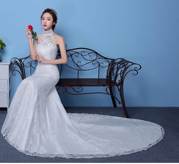 1289992386729.jpg Big Red Wedding Dress Bride Large Size Waist Fishtail Wedding Dress Fishtail Tail Korean Hanging Neck