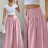 Cross-border European And American New Ladies' Fashion High-end Casual Solid Color Button Pleated Loose Wide-leg Floor-length Pants