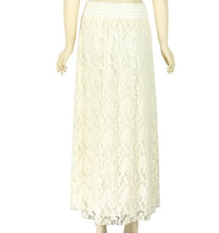 New European and American Style Women Pleated Solid Mesh Lace Layered Gypsy Boho Summer Long Maxi Skirt Girl Beach Clothing