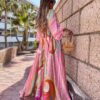 New women''s V-neck short sleeve printed long dress