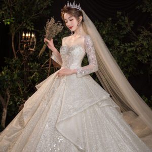 1617680836732.jpg Wedding Evening Dress New Bride French Temperament Dream Long-sleeved Retro Big Tail