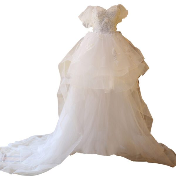 1618912027398.jpg The Bride'S Wedding Dress With Long Tail In Front Of The Studio