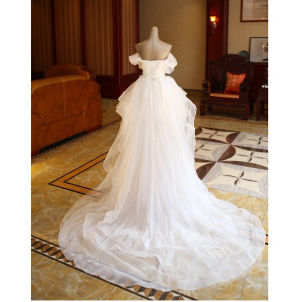 1618912027403.jpg The Bride'S Wedding Dress With Long Tail In Front Of The Studio