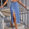 1619598469027.jpg Button Irregular Slit denim High Waist Skirt