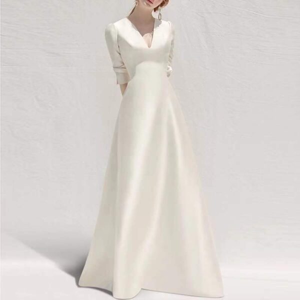 1621222576957.jpg Ladies Style White Dress Satin Surface Was Thin And High French Temperament Dress Long Skirt