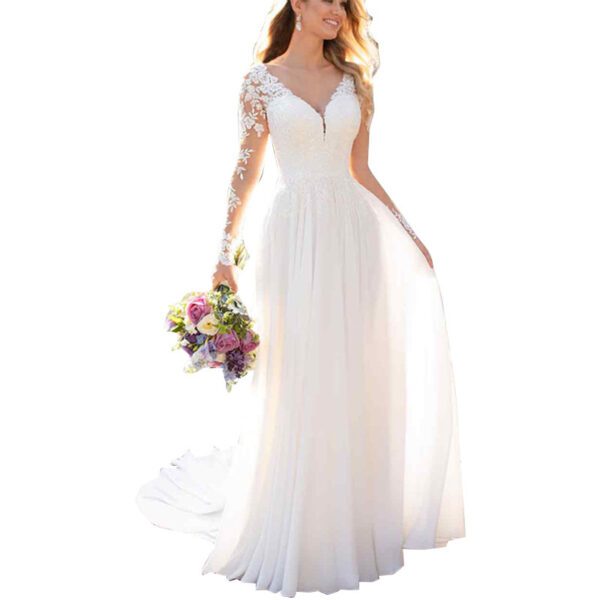 1623737714033.jpg Sexy Backless Deep V-neck Wedding Dress Women White Evening Dress