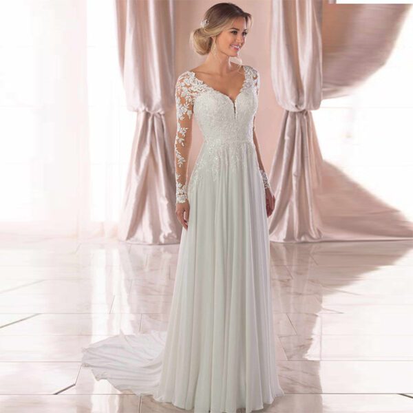1623737714034.jpg Sexy Backless Deep V-neck Wedding Dress Women White Evening Dress