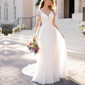 1623737714036.jpg Sexy Backless Deep V-neck Wedding Dress Women White Evening Dress