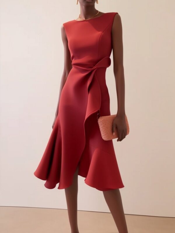2026 Summer Women's New European And American Sleeveless Solid Color Fashion Versatile Temperament Round Neck Dress