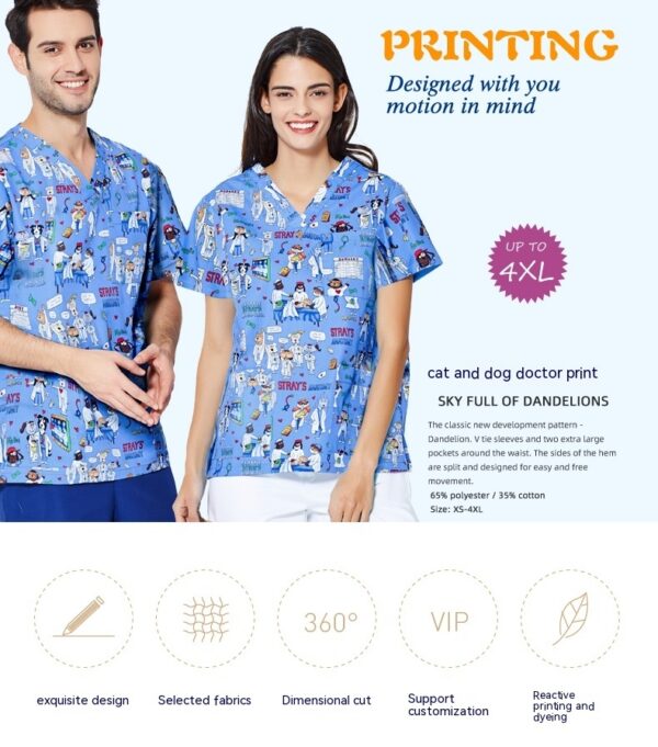 1742357084894269440.jpg Printed Surgical Gown Polyester Cotton Short Sleeve Doctor Nurses' Uniform Children's Beauty Salon Split Suit
