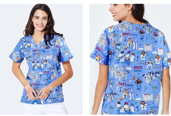 1742357086337110016.jpg Printed Surgical Gown Polyester Cotton Short Sleeve Doctor Nurses' Uniform Children's Beauty Salon Split Suit