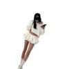Womens Spring White Short Low-rise A-line Lace Skirt