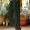 2025  Station Women's Cotton And Linen Loose Solid Color Elastic Waist Pocket Straight Casual Pants