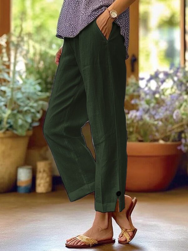 2025  Station Women's Cotton And Linen Loose Solid Color Elastic Waist Pocket Straight Casual Pants