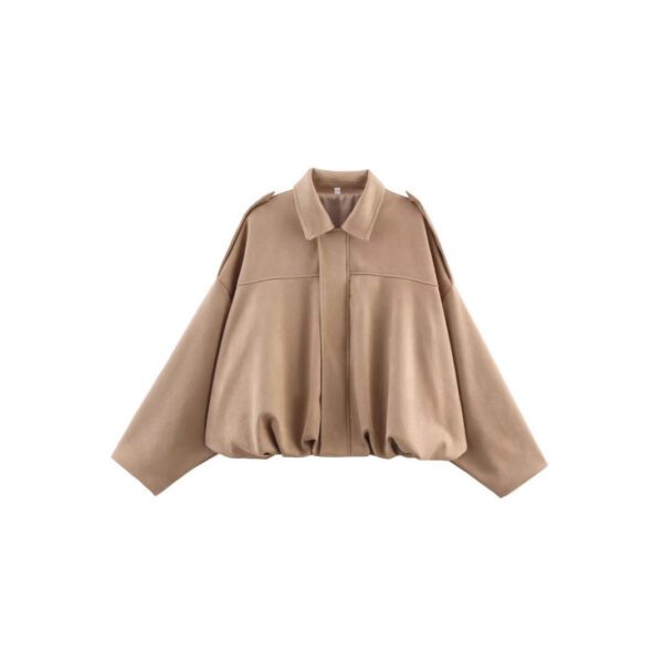 Amazon European And American Women's Clothing 2025 Spring And Autumn Suede Texture Lapel Zipper Button Pilot Jacket