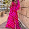 New women''s V-neck short sleeve printed long dress