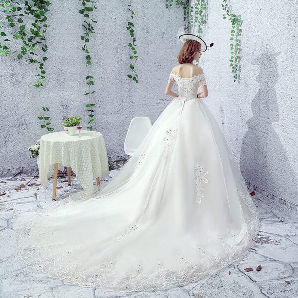 1b456ab4-6da7-4e11-adfc-251a40f730a3.jpg Wedding Dress Bride One-shoulder Trailing French Veil Hepburn Female