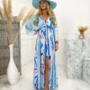 New women''s V-neck short sleeve printed long dress