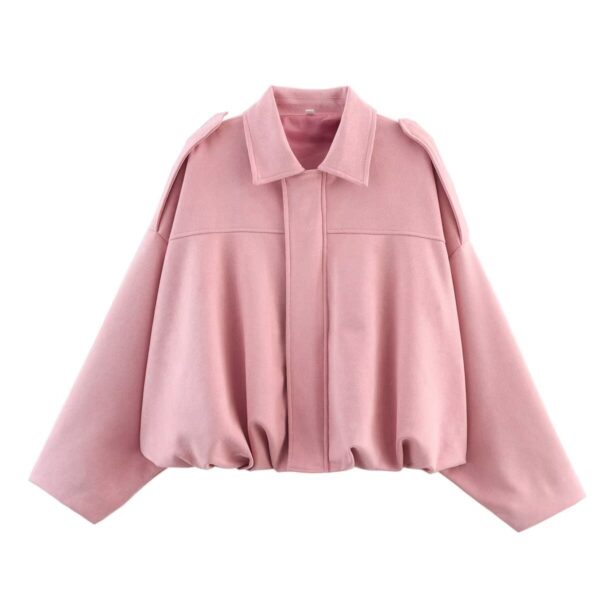 Amazon European And American Women's Clothing 2025 Spring And Autumn Suede Texture Lapel Zipper Button Pilot Jacket