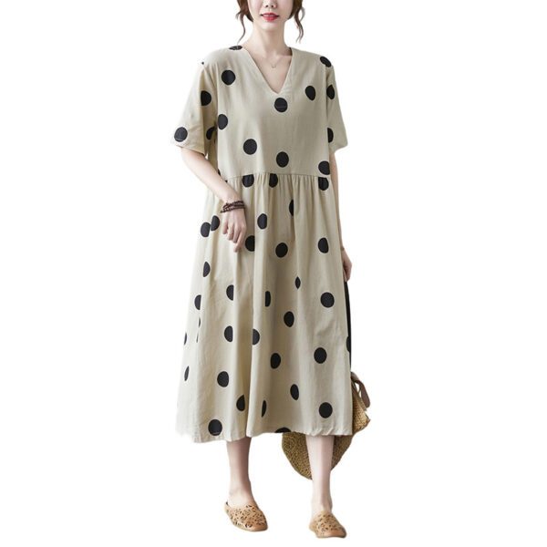 1ebf2464-7164-4d5e-9cf9-59f7370bee62.jpg Loose-paneled Cotton And Linen V-neck Short-sleeved Dress