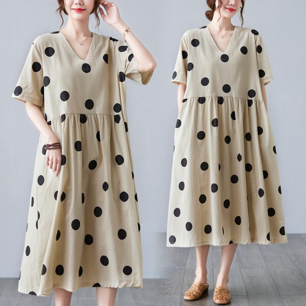 1f4fba9e-27ed-4647-bfc5-c4b911f1833b.jpg Loose-paneled Cotton And Linen V-neck Short-sleeved Dress